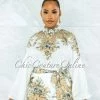 Vendor-unknown JUST IN Lovella Off-White Gold Print Blouse & Shorts Set