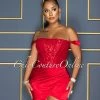 Vendor-unknown Oliver Red Sequins Satin Drape Corset Dress CELEBRITY CO