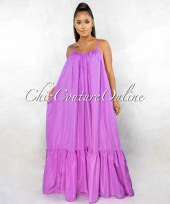 Vendor-unknown Naman Lavender Low Back Ruffle Hem Maxi Shirt CURVACEOUS Dress CURVY