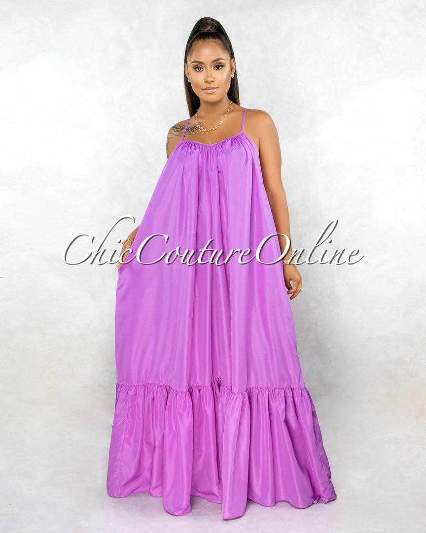 Vendor-unknown Naman Lavender Low Back Ruffle Hem Maxi Shirt CURVACEOUS Dress CURVY
