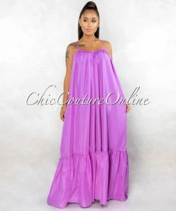 Vendor-unknown Naman Lavender Low Back Ruffle Hem Maxi Shirt CURVACEOUS Dress CURVY