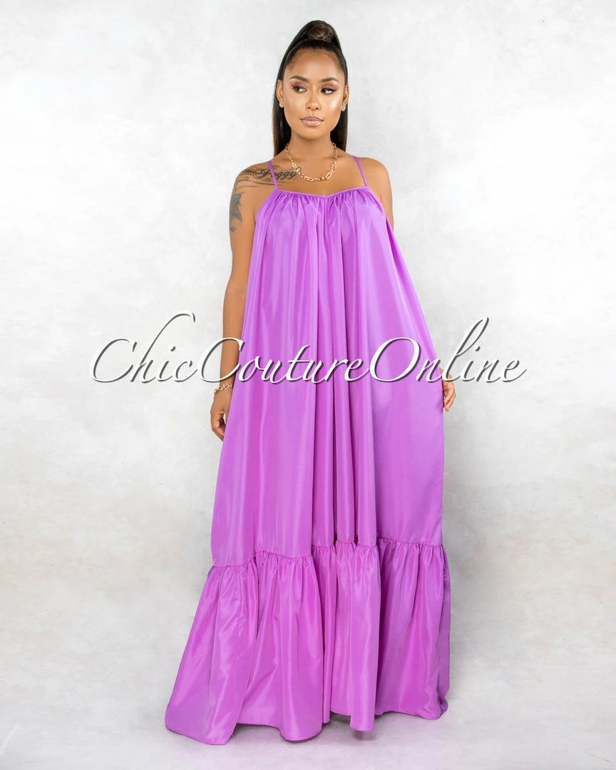 Vendor-unknown Naman Lavender Low Back Ruffle Hem Maxi Shirt CURVACEOUS Dress CURVY
