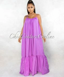 Vendor-unknown Naman Lavender Low Back Ruffle Hem Maxi Shirt CURVACEOUS Dress CURVY