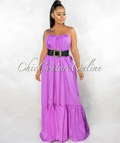 Vendor-unknown Naman Lavender Low Back Ruffle Hem Maxi Shirt CURVACEOUS Dress CURVY