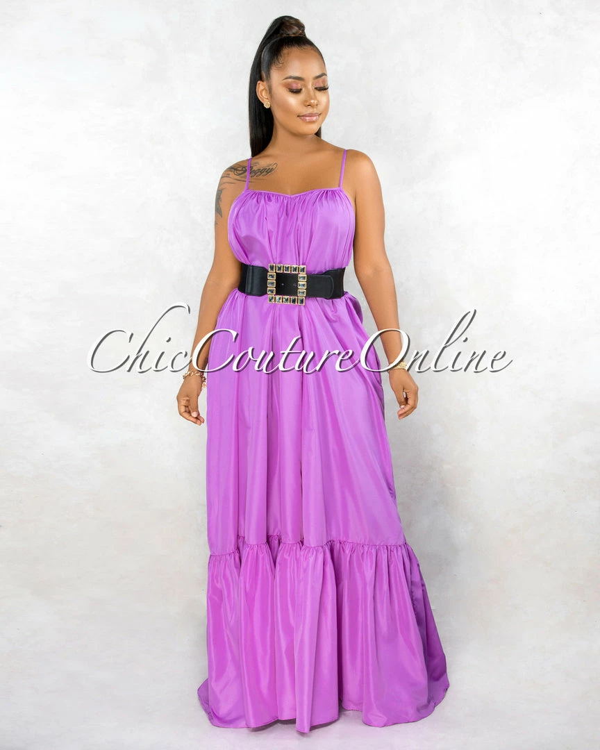 Vendor-unknown Naman Lavender Low Back Ruffle Hem Maxi Shirt CURVACEOUS Dress CURVY