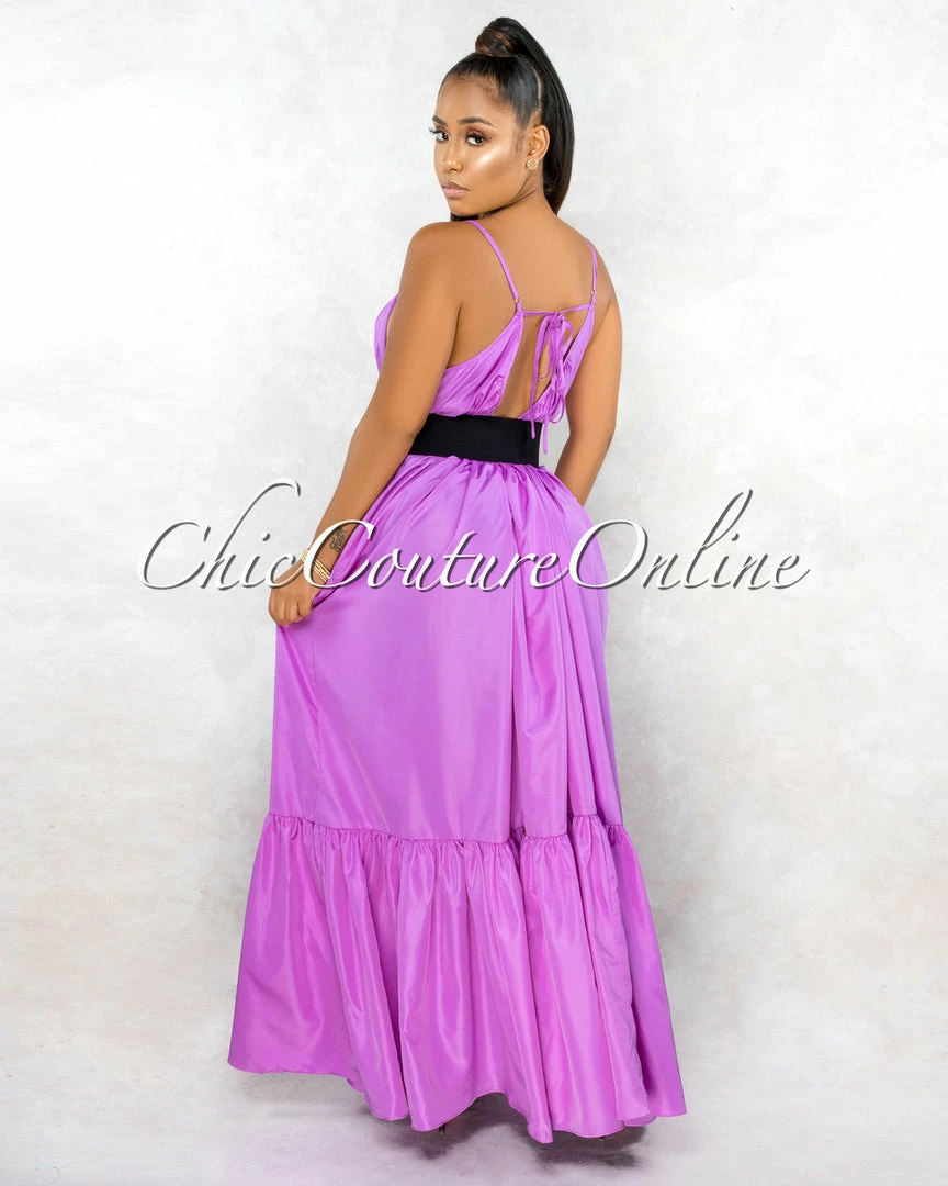 Vendor-unknown Naman Lavender Low Back Ruffle Hem Maxi Shirt CURVACEOUS Dress CURVY