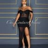 Vendor-unknown CELEBRITY CO Mathilda Black Mesh Drape Hi-Lo Hem Maxi Dress