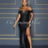 Vendor-unknown Katharina Black Sequins Mesh Side Slit Maxi Dress