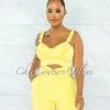 Vendor-unknown JUST IN Christopher Yellow Ruffle Details Top & Belt Shorts Set
