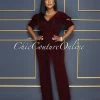 Vendor-unknown CELEBRITY CO Venus Black Red Shimmer Ruffle Sleeves Belted Jumpsuit