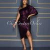 Vendor-unknown CELEBRITY CO Trisna Fuchsia Black Sequins Single Shoulder Midi Dress