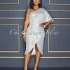 Vendor-unknown CELEBRITY CO Trisna Champagne Silver Sequins Single Shoulder Midi Dress