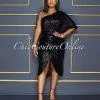 Vendor-unknown CELEBRITY CO Trisna Black Sequins Single Shoulder Midi Dress