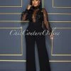 Vendor-unknown JUST IN Nigelia Black Net Sequins Crochet Top Jumpsuit