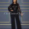 Vendor-unknown CELEBRITY CO Alfieri Black Mesh Sequins Fringe Top Jumpsuit