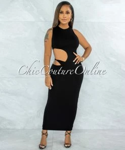 Vendor-unknown Jubilee Black Double Lined Cut-Out Side Maxi Dress JUST IN