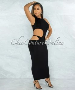 Vendor-unknown Jubilee Black Double Lined Cut-Out Side Maxi Dress JUST IN