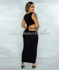 Vendor-unknown Jubilee Black Double Lined Cut-Out Side Maxi Dress JUST IN