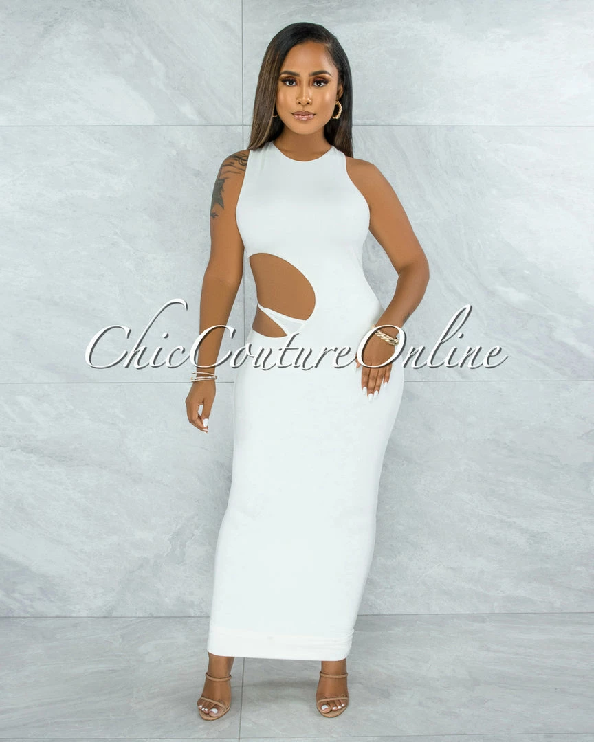 Vendor-unknown Jubilee Off-White Double Lined Cut-Out Side Maxi Dress JUST IN