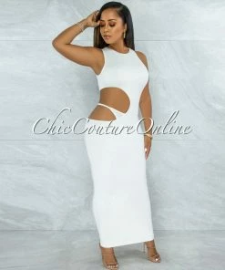 Vendor-unknown Jubilee Off-White Double Lined Cut-Out Side Maxi Dress JUST IN