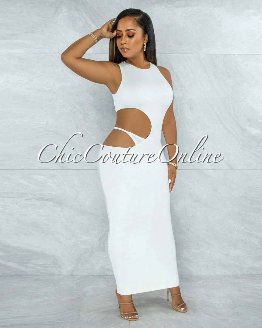 Vendor-unknown Jubilee Off-White Double Lined Cut-Out Side Maxi Dress JUST IN