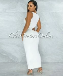 Vendor-unknown Jubilee Off-White Double Lined Cut-Out Side Maxi Dress JUST IN