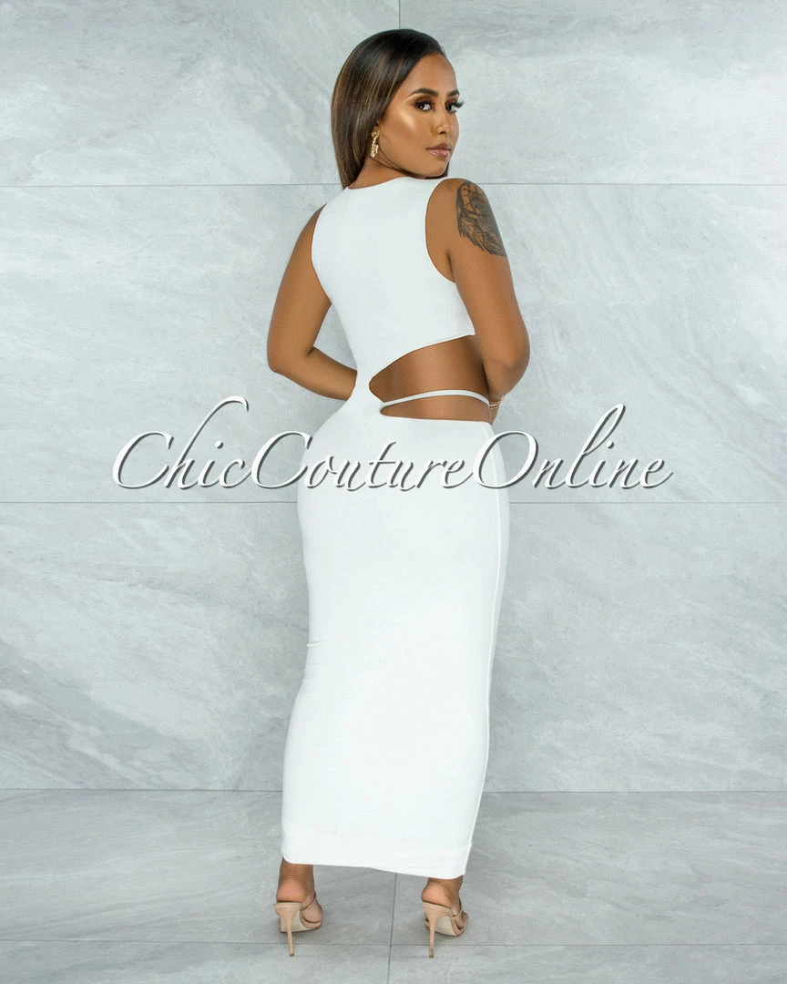 Vendor-unknown Jubilee Off-White Double Lined Cut-Out Side Maxi Dress JUST IN