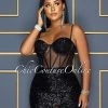 Vendor-unknown Wilena Black Sequins Mesh Corset Waist Dress CELEBRITY CO