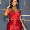 Vendor-unknown CELEBRITY CO Wilena Red Sequins Mesh Corset Waist Dress