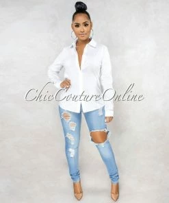 Vendor-unknown Evinna Light Wash Destroyed Denim Mid Waist Jeans