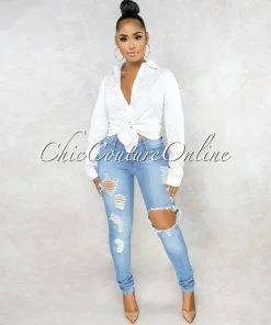 Vendor-unknown Evinna Light Wash Destroyed Denim Mid Waist Jeans
