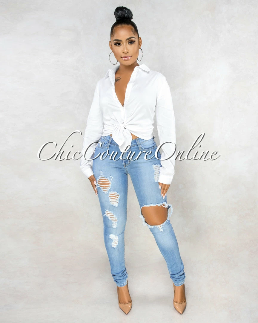 Vendor-unknown Evinna Light Wash Destroyed Denim Mid Waist Jeans