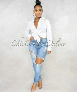 Vendor-unknown Evinna Light Wash Destroyed Denim Mid Waist Jeans