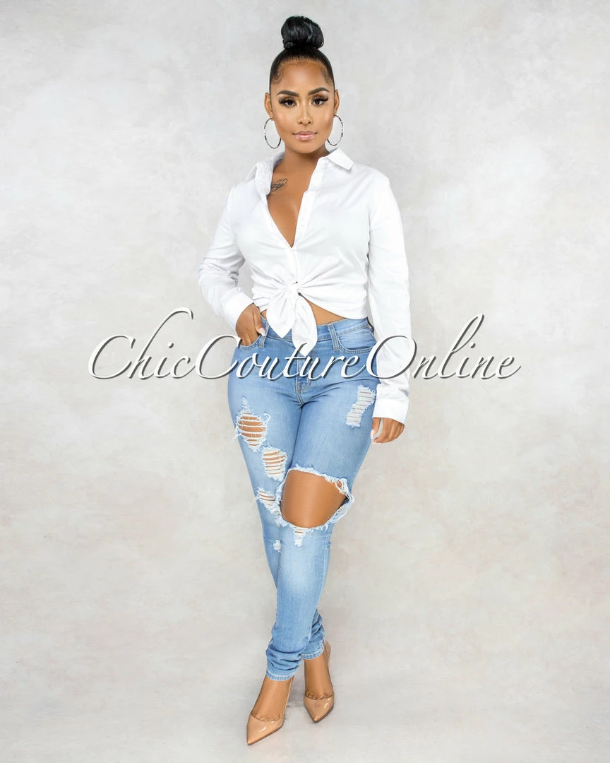 Vendor-unknown Evinna Light Wash Destroyed Denim Mid Waist Jeans