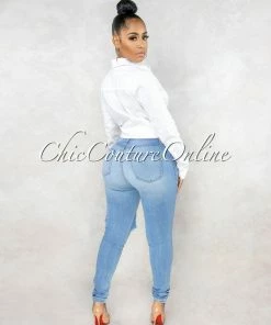 Vendor-unknown Evinna Light Wash Destroyed Denim Mid Waist Jeans