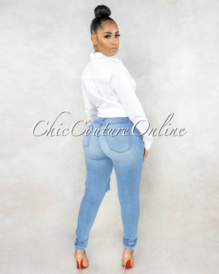 Vendor-unknown Evinna Light Wash Destroyed Denim Mid Waist Jeans