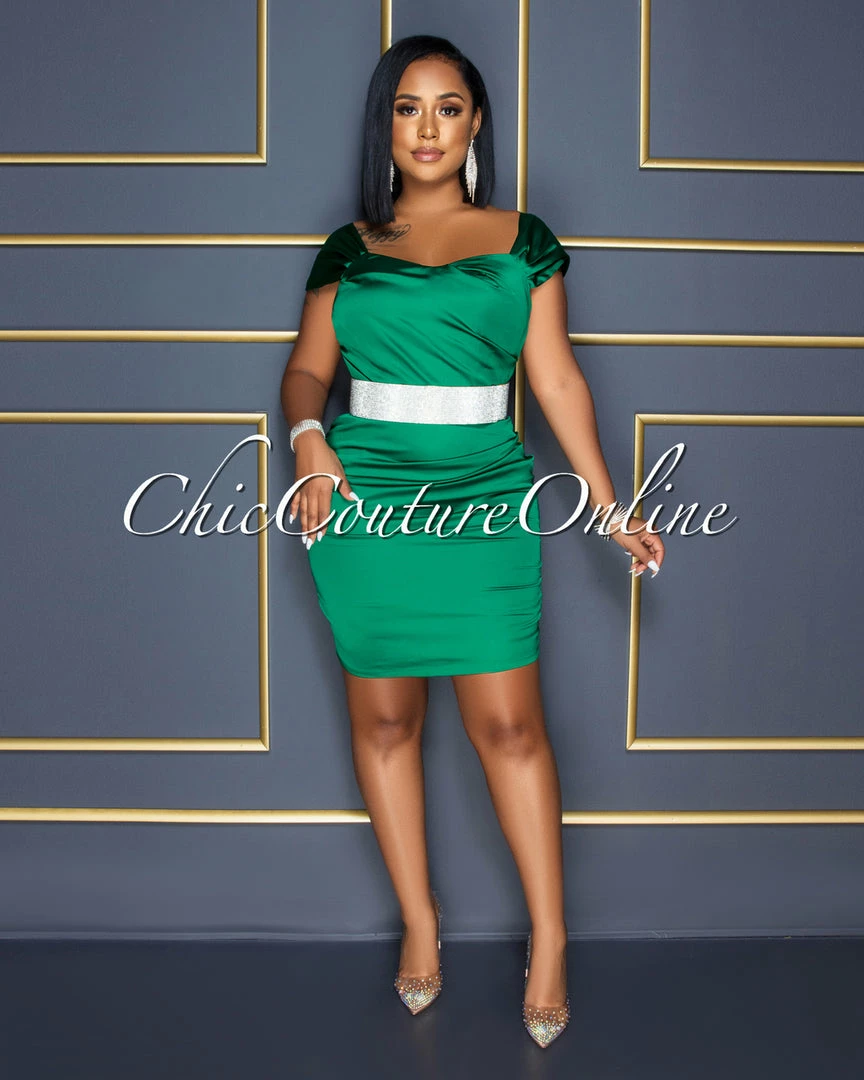 Chic Couture Online Francine Kelly Green Satin Mini Dress
