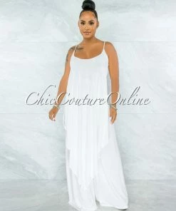 Vendor-unknown Runa Off-White Long Overlay Crop Top & Wide Legs Pants Set