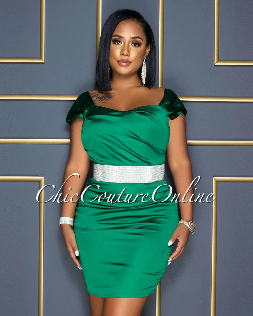 Chic Couture Online Francine Kelly Green Satin Mini Dress