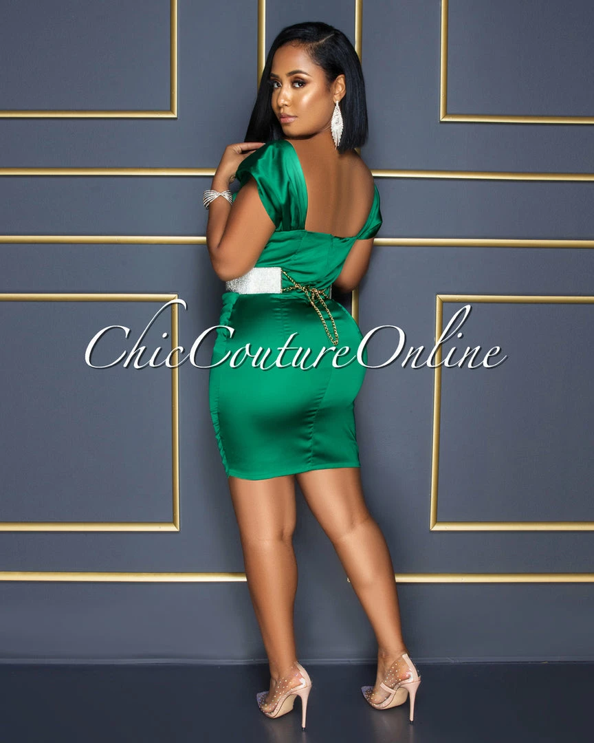Chic Couture Online Francine Kelly Green Satin Mini Dress
