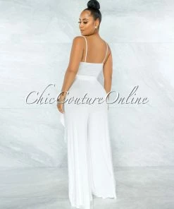 Vendor-unknown Runa Off-White Long Overlay Crop Top & Wide Legs Pants Set
