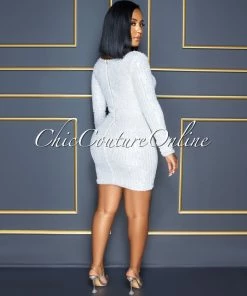 Vendor-unknown CELEBRITY CO Nathaniel White Sequins Bust Key-Hole Dress