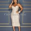 Vendor-unknown CELEBRITY CO Adison Nude Rose Gold Sequins Ruched Midi Dress