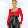 Vendor-unknown JUST IN Glade Red Black Faux Leather Corset Illusion Top