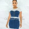 Vendor-unknown JUST IN Ignacia White Blue Denim Set Illusion Dress