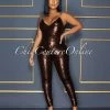 Vendor-unknown Sumeya Brown Sequins Clear Straps Jumpsuit CELEBRITY CO