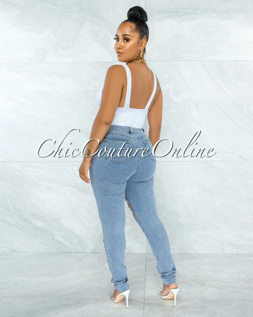Vendor-unknown Hanson Light Denim White Lace-Up Jeans JUST IN