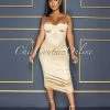Vendor-unknown Kingswell Gold Link Straps Ruched Satin Midi Dress CELEBRITY CO