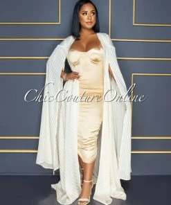 Vendor-unknown CELEBRITY CO Gaszi Champagne Gold Shimmer Wide Sleeves Luxe Duster