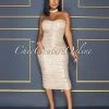 Vendor-unknown Kayden Nude Rose Gold Sequins Ruched Strapless Midi Dress CELEBRITY CO